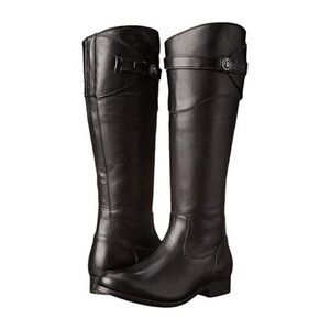 FRYE Molly Knee High Boot Side Zipper Black Leather Size 5.5 Low Heel